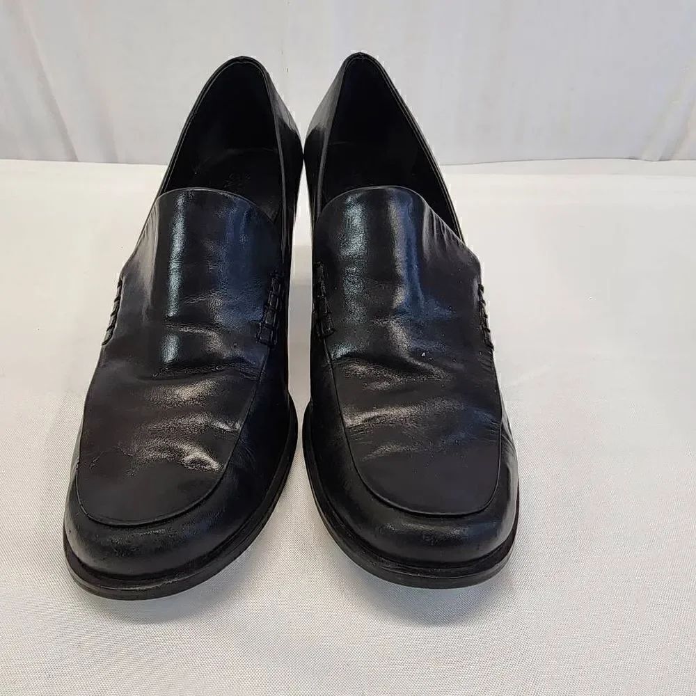 Franco Sarto Womens Nolan Tailored Loafers Black Heels Size 9.5